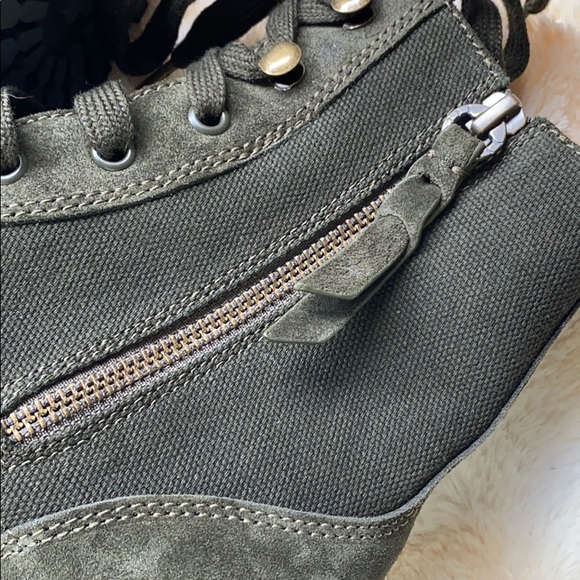 Hermilla Dark Green Combat Boots Size 7.5 – Suede & Canvas Lace-Up Ankle Boot - Picture 11 of 14